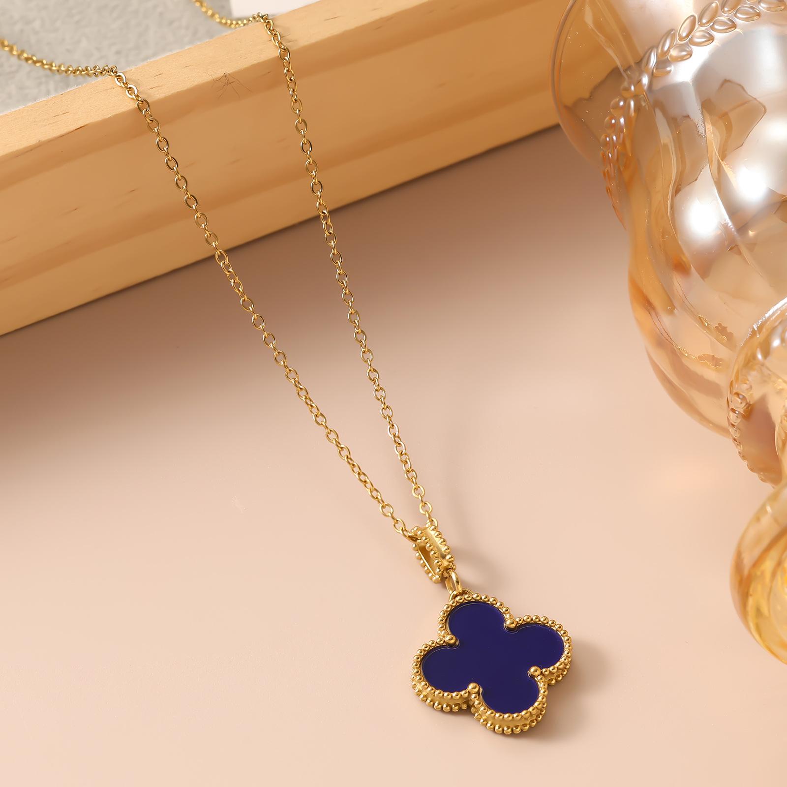 22mm Kleeblatt Halskette Damen Mode Anhänger Neue Pulloverkette 18K dunkelblaue von Joom DACH