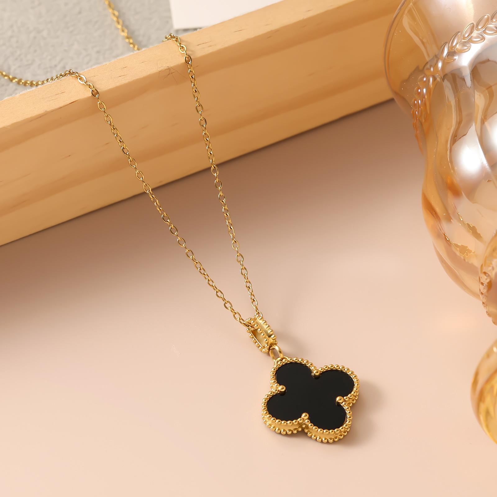 22mm Kleeblatt Halskette Damen Mode Anhänger Neue Pulloverkette 18K schwarz von Joom DACH