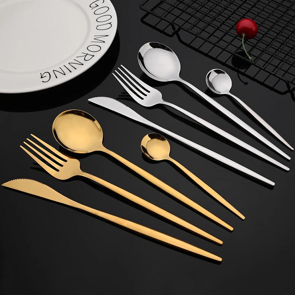 24 Teile/satz Spiegel Besteck Set Edelstahl Besteck Set Gabel Löffel Messer Abendessen Set Gold Geschirr Set Küche Besteck silber von Joom DACH