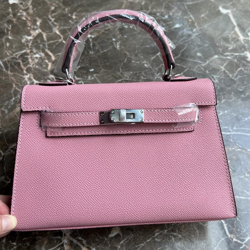 24 neue Echtes Leder frauen Tasche Mit Palm Muster Mini 22CM25 Tasche Silber Schnalle Handtasche Einzelnen Schulter Diagonal 22CM+2 shoulder straps without lock rosa von Joom DACH