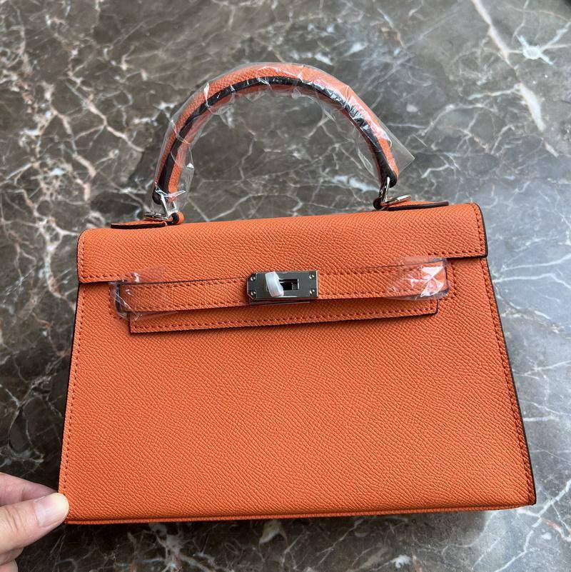 24 neue Echtes Leder frauen Tasche Mit Palm Muster Mini 22CM25 Tasche Silber Schnalle Handtasche Einzelnen Schulter Diagonal 22CM+2 shoulder straps without lock orange von Joom DACH