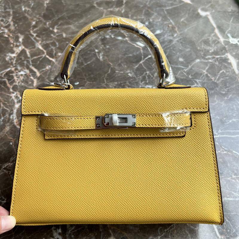 24 neue Echtes Leder frauen Tasche Mit Palm Muster Mini 22CM25 Tasche Silber Schnalle Handtasche Einzelnen Schulter Diagonal 22CM+2 shoulder straps without lock gelb von Joom DACH