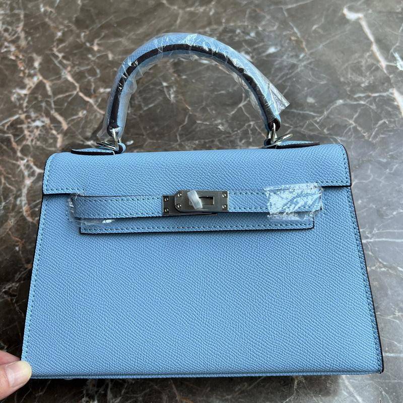 24 neue Echtes Leder frauen Tasche Mit Palm Muster Mini 22CM25 Tasche Silber Schnalle Handtasche Einzelnen Schulter Diagonal 22CM+2 shoulder straps without lock blau von Joom DACH