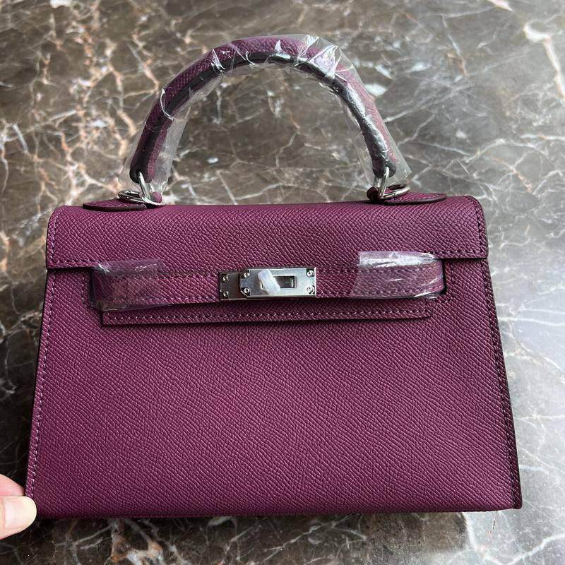 24 neue Echtes Leder frauen Tasche Mit Palm Muster Mini 22CM25 Tasche Silber Schnalle Handtasche Einzelnen Schulter Diagonal 22CM+2 shoulder straps without lock violett von Joom DACH