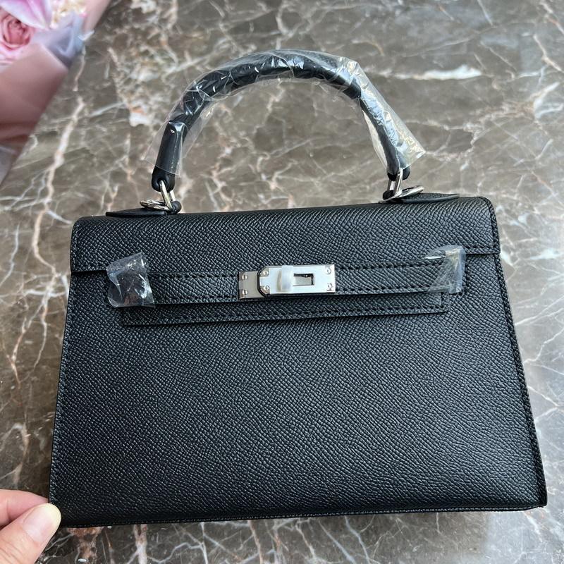 24 neue Echtes Leder frauen Tasche Mit Palm Muster Mini 22CM25 Tasche Silber Schnalle Handtasche Einzelnen Schulter Diagonal 22CM+2 shoulder straps without lock schwarz von Joom DACH