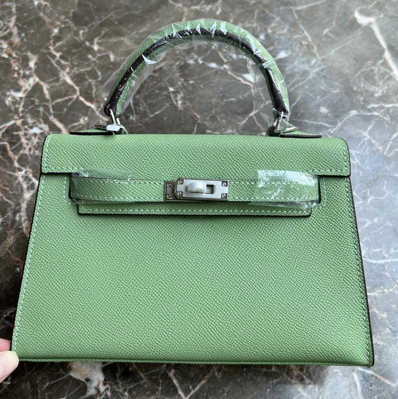 24 neue Echtes Leder frauen Tasche Mit Palm Muster Mini 22CM25 Tasche Silber Schnalle Handtasche Einzelnen Schulter Diagonal 22CM+2 shoulder straps without lock grün von Joom DACH