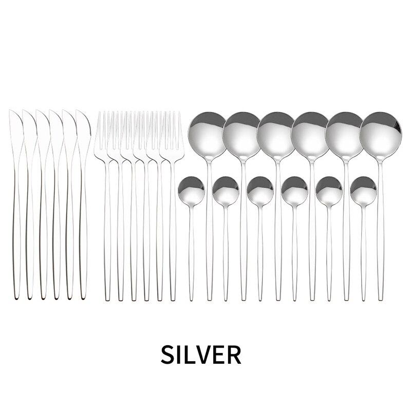 24 stücke Gold Geschirr Set Edelstahl Besteck Messer Gabel Löffel Geschirr Set Küche Besteck Set Spülmaschinenfest silber von Joom DACH