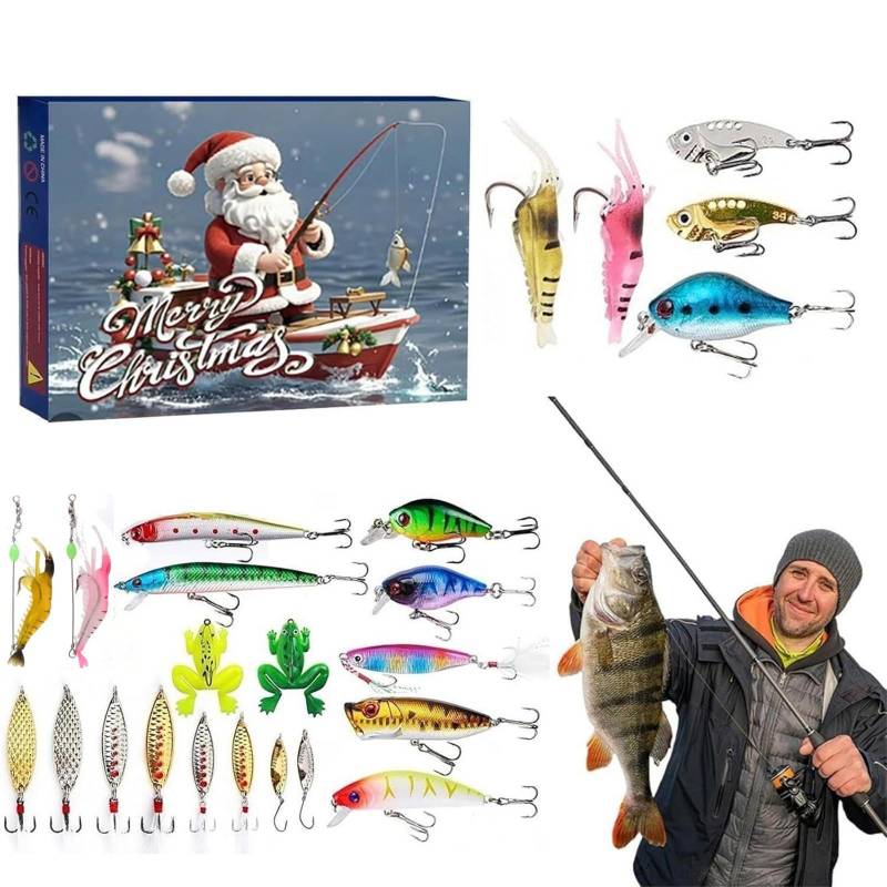 24-teiliger Adventskalender zum Angeln, Weihnachts-Countdown, Adventskalender mit Angelzubehör für Fische, erwachsene Männer, Teenager, Jungen, Weihnachtsüberraschungsgeschenk von Joom DACH