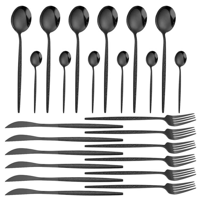 24-teiliges Besteckset für 4 Personen Edelstahl Besteckset Geschirrset enthält Gabeln Messer 24pcs set schwarz von Joom DACH