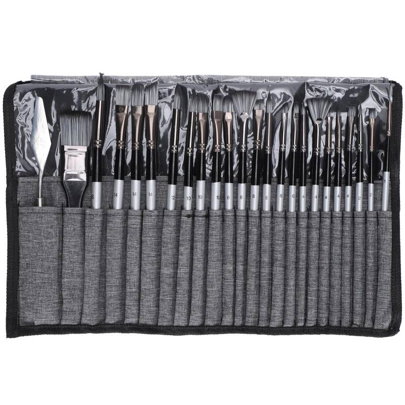 24-teiliges Malpinsel-Set aus Nylonwolle und Holzgriff mit Tasche für Acryl- und Aquarellfarbe, grau graue von Joom DACH