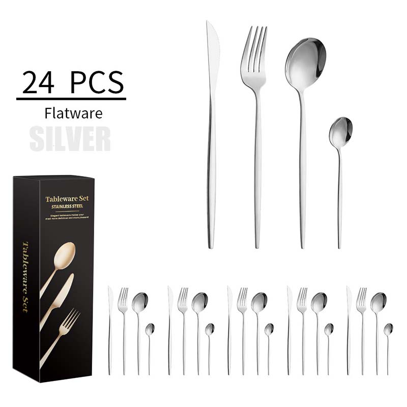 24Pcs / 6 Set Familie Party Geschirr Set Edelstahl Besteck Set Geschirr Messer Gabeln Löffel Besteck Set Hochwertige Abendessen Set mit Box 24 pcs set von Joom DACH