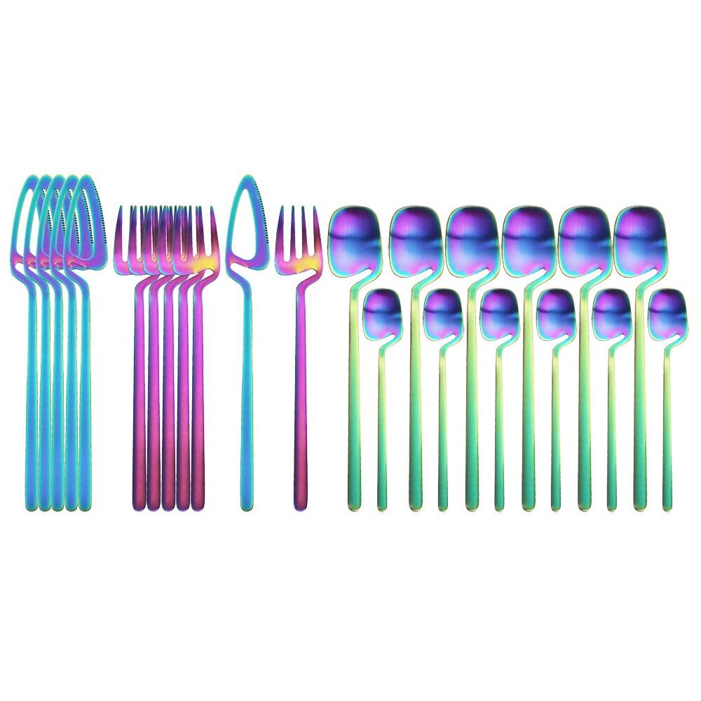 24Pcs Bunte Abendessen Neue Besteck Messer Gabel Löffel Geschirr Set 18/10 Edelstahl Geschirr Set Küche Besteck Set 24pcs bunt von Joom DACH