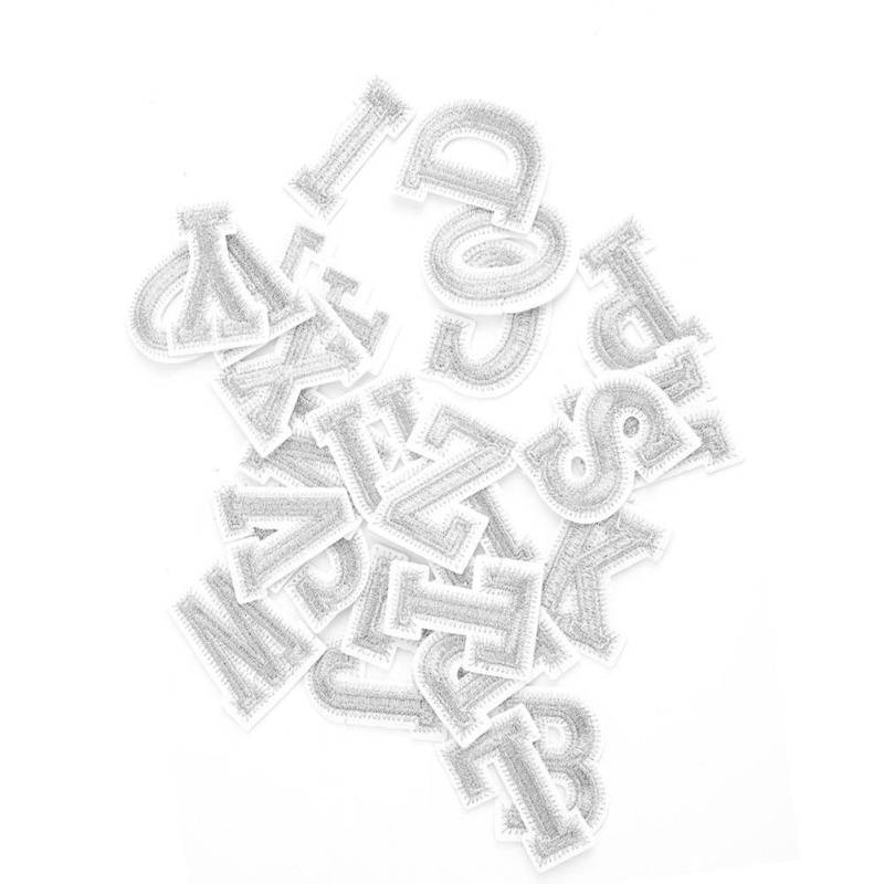 26 Stück Alphabet Aufkleber Stoff+Seidenfaden Nähaufkleber Werkzeug Dekoration Zubehör(Silberhöhe von Joom DACH