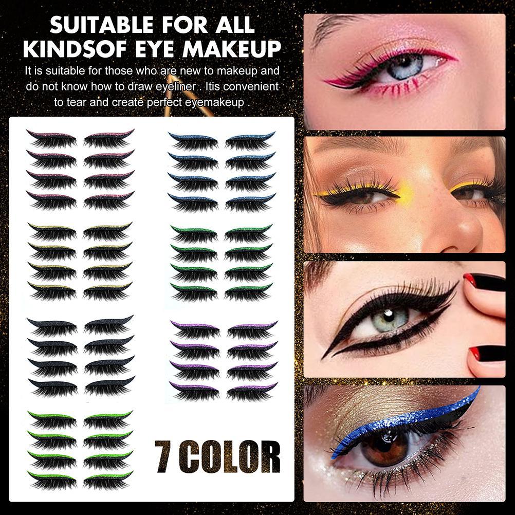28 Paar Wiederverwendbare Eyeliner- und Wimpernaufkleber 7 Farben Wasserdicht Wiederverwendbarer Eyeliner Wimpern violett von Joom DACH