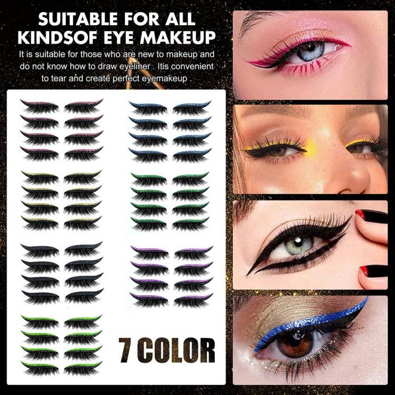 28 Paar Wiederverwendbare Eyeliner- und Wimpernaufkleber 7 Farben Wasserdicht Wiederverwendbarer Eyeliner Wimpern violett von Joom DACH