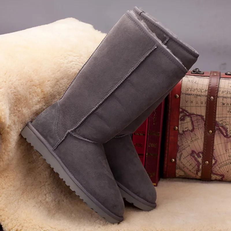 28CM Winterstiefel Klassische Damen Schneestiefel Echtes Schaffell Leder Damen Lange Stiefel Warme Wolle Hohe Schuhe 41 grau von Joom DACH