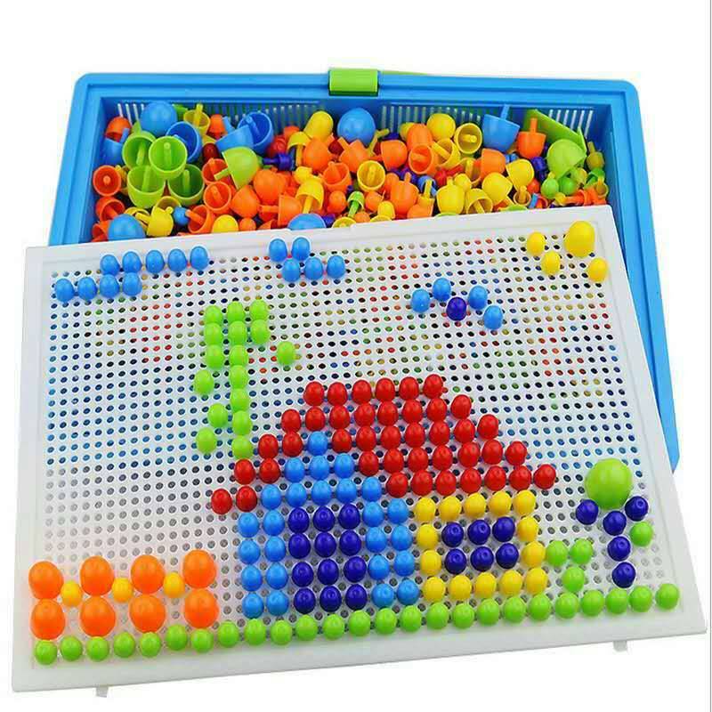 296 Teile/Set Schachtelverpackte Getreidepilz-Nagelperlen Intelligente 3D-Puzzlespiele Puzzlebrett für Kinder Lernspielzeug von Joom DACH