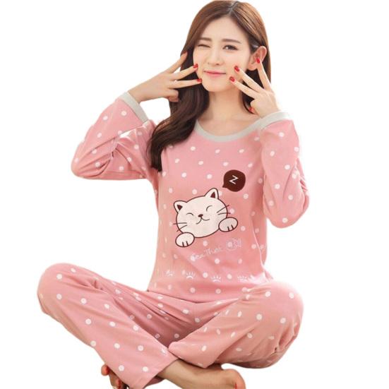 2B-yard Winter-Pyjama-Set mit süßem Cartoon-Katzen-Aufdruck, zweiteilig, langärmelig, für Damen XXL von Joom DACH