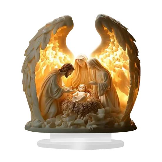 2D Acryl Jesus Krippe Ornament Engelsflügel Tischschild mit Sockel Heim Büro Schreibtisch Bücherregal Religiöse Weihnachtsdekoration A von Joom DACH