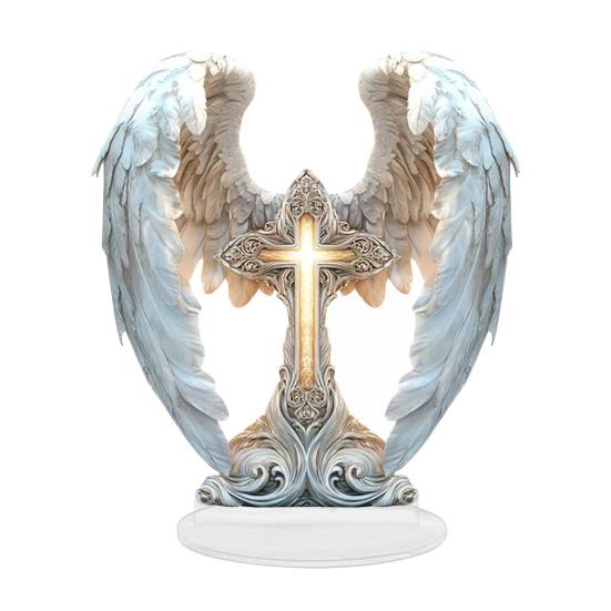 2D Acryl Jesus Krippe Ornament Engelsflügel Tischschild mit Sockel Heim Büro Schreibtisch Bücherregal Religiöse Weihnachtsdekoration G von Joom DACH
