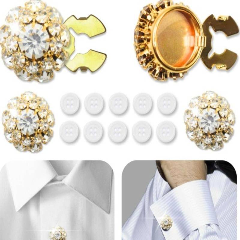 2 Stück Manschettenknöpfe mit Blumenmotiv, Strass-Hemdknopf-Box, Strass-Knopfabdeckung für Männer und Frauen grün von Joom DACH