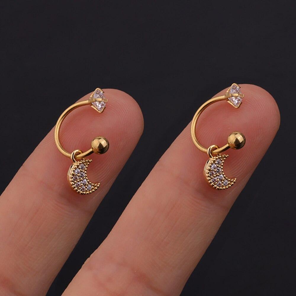 2PCS Edelstahl Stern Kristall CZ Ohr Bolzen Ohrringe Frauen Silber Farbe Tragus Knorpel Helix Piercing Schmuck von Joom DACH