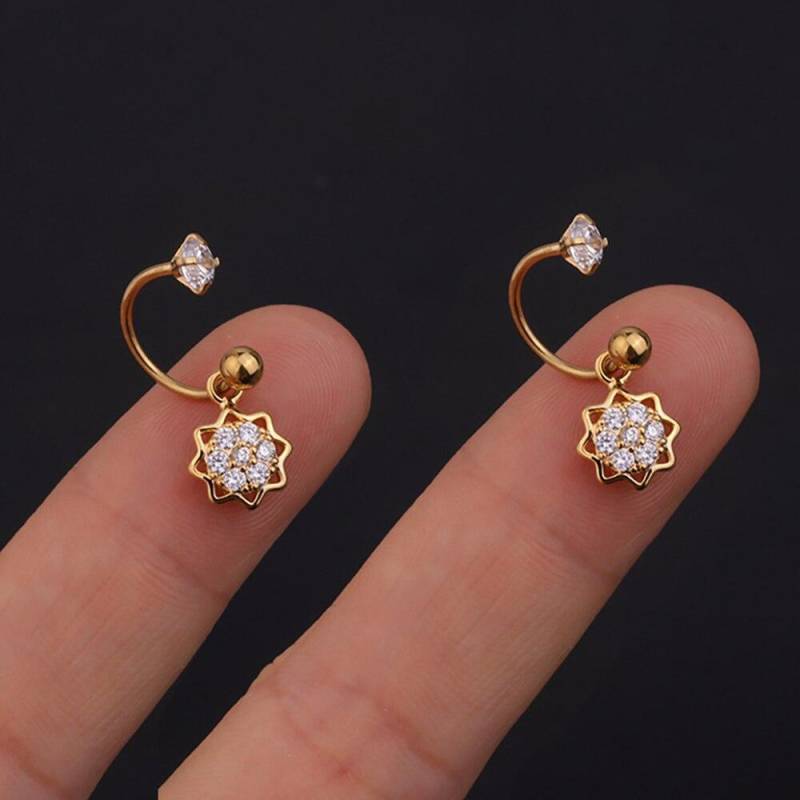 2PCS Edelstahl Stern Kristall CZ Ohr Bolzen Ohrringe Frauen Silber Farbe Tragus Knorpel Helix Piercing Schmuck von Joom DACH