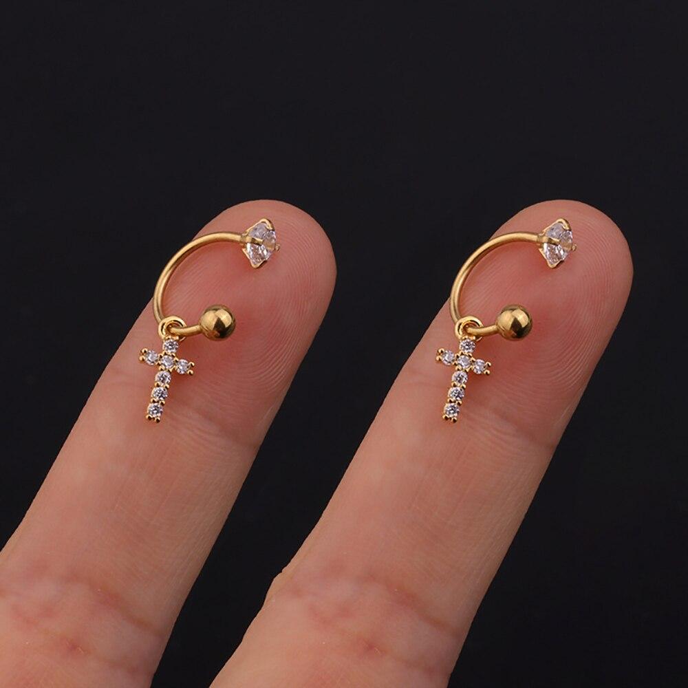 2PCS Edelstahl Stern Kristall CZ Ohr Bolzen Ohrringe Frauen Silber Farbe Tragus Knorpel Helix Piercing Schmuck von Joom DACH