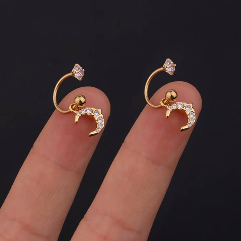 2PCS Edelstahl Stern Kristall CZ Ohr Bolzen Ohrringe Frauen Silber Farbe Tragus Knorpel Helix Piercing Schmuck von Joom DACH