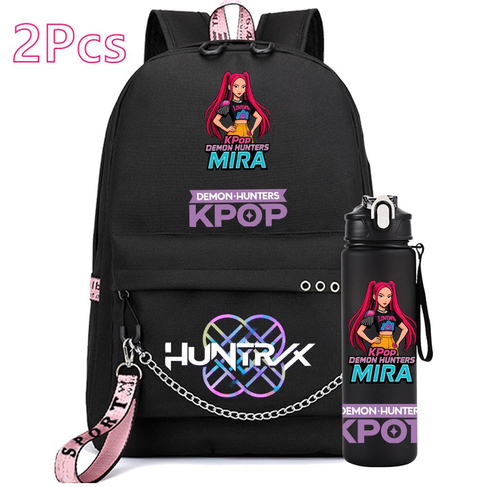 2 Stück/Set Anime Niedlich Kpop Bedruckter Rucksack mit 750 ml Wasserflasche für Teenager Mädchen Junge Schultasche Kindergeschenk Große Kapazität Reisetasche Rucksack von Joom DACH