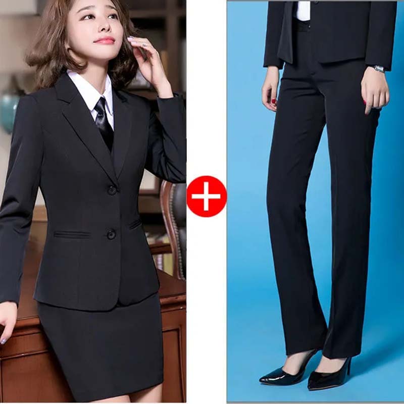 2Pcs Blazer Anzug Weibliche Temperament Professionelle Tragen Jacke Damen Formale Hotel Arbeit Kleidung Frühling und Herbst OL Interview Anzug XXXL schwarz von Joom DACH