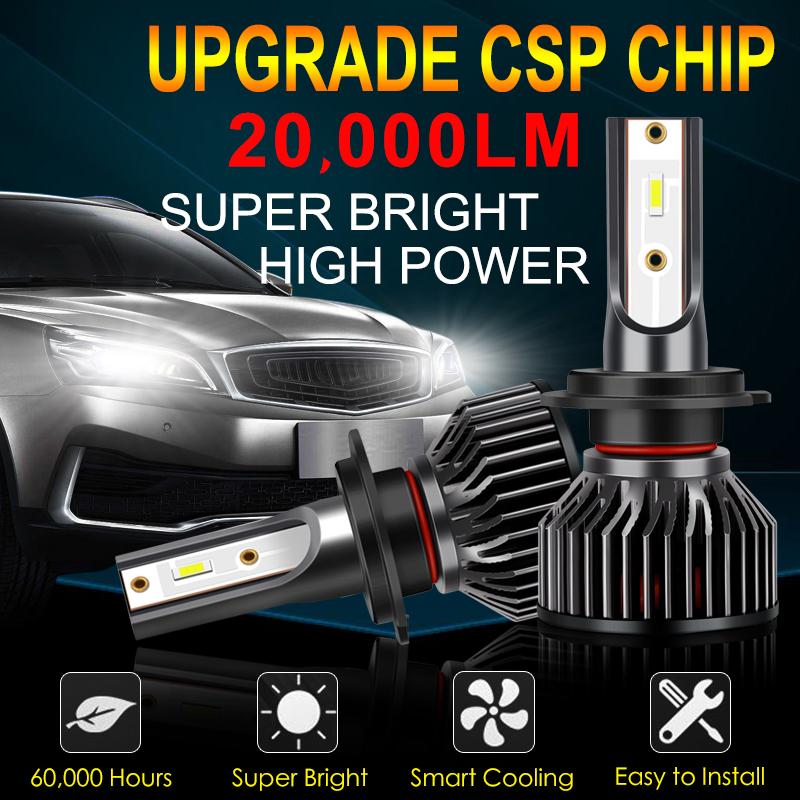 2Pcs Super Helle Mini H4 H7 LED Auto Scheinwerfer Lampen 20000Lm CSP Chip Auto H1 H11 LED Licht H3 h8 HB3 HB4 9005 9006 6500K Auto Lampe 12V 24V 36V H3 von Joom DACH