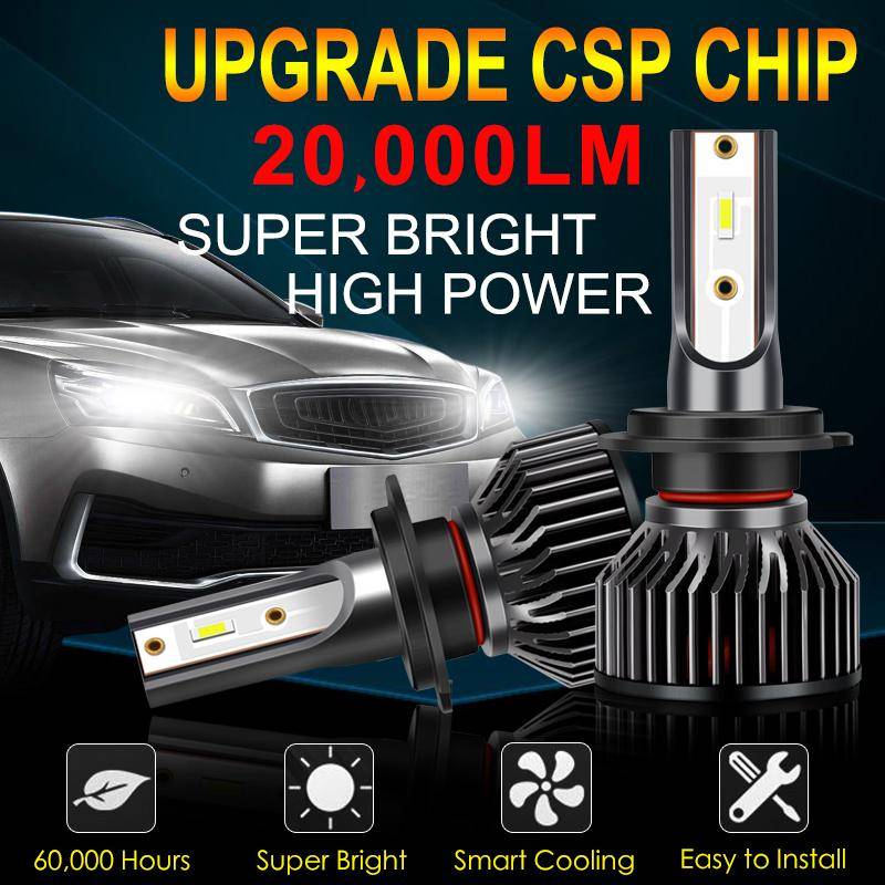 2Pcs Super Helle Mini H4 H7 LED Auto Scheinwerfer Lampen 20000Lm CSP Chip Auto H1 H11 LED Licht H3 h8 HB3 HB4 9005 9006 6500K Auto Lampe 12V 24V 36V H3 von Joom DACH