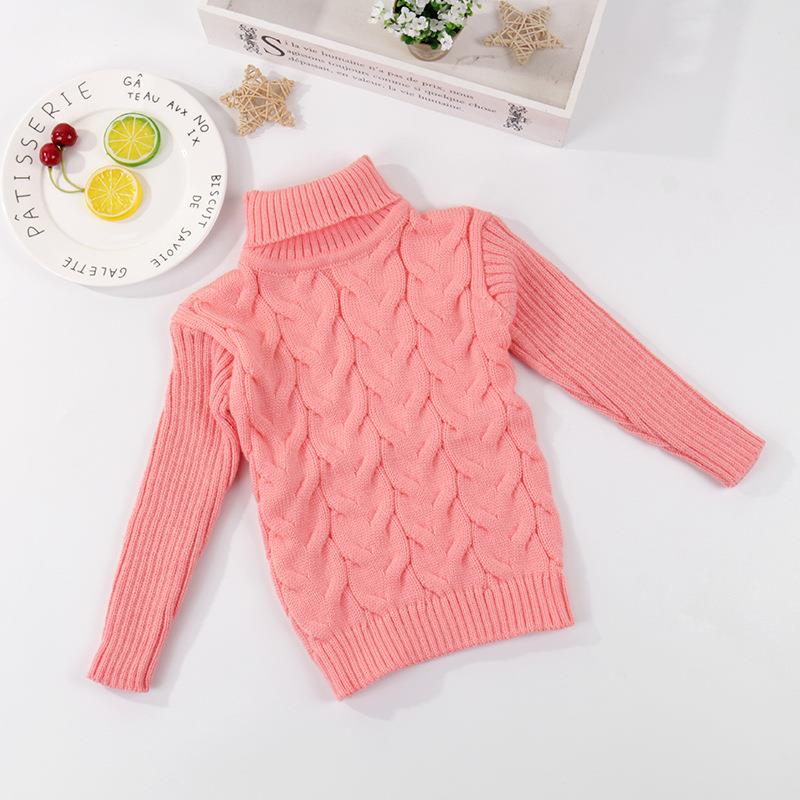2T-10T Reine Farbe Frühling Junge Mädchen Dicke Kind Gestrickte Bodenbildung Rollkragen Shirts Solide Hohe Kragen Pullover pullover 100cm rosa von Joom DACH