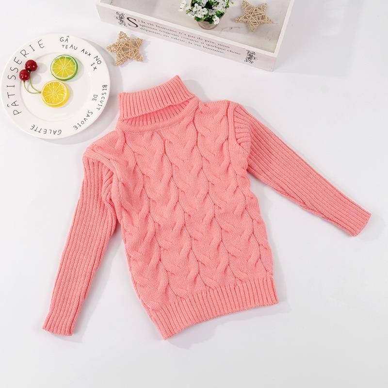 2T-10T Reine Farbe Frühling Junge Mädchen Dicke Kind Gestrickte Bodenbildung Rollkragen Shirts Solide Hohe Kragen Pullover pullover 100cm rosa von Joom DACH