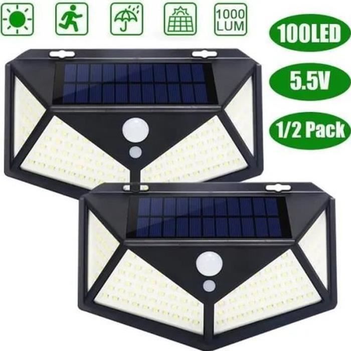 2er-Pack Außensolarlampen mit 100 LEDs, Deckenleuchte, Bewegungsmelder, Wandleuchte von Joom DACH