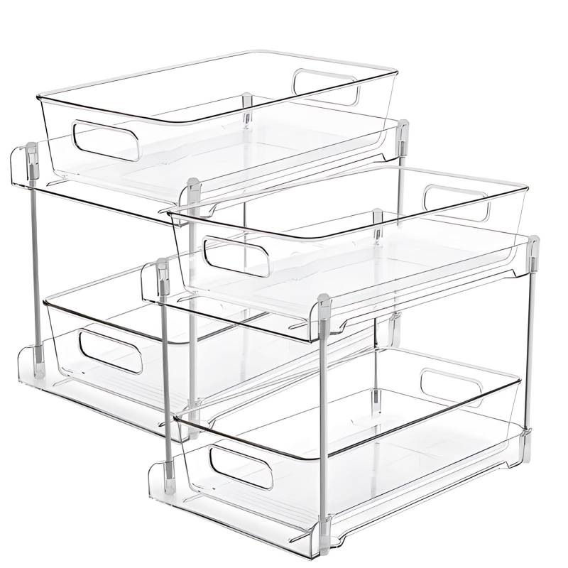2er-Pack doppelstöckiger Schubladen-Organizer aus transparentem Kunststoff für unter die Spüle, Schiebeschubladen mit Ablage 2 Pack transparent von Joom DACH