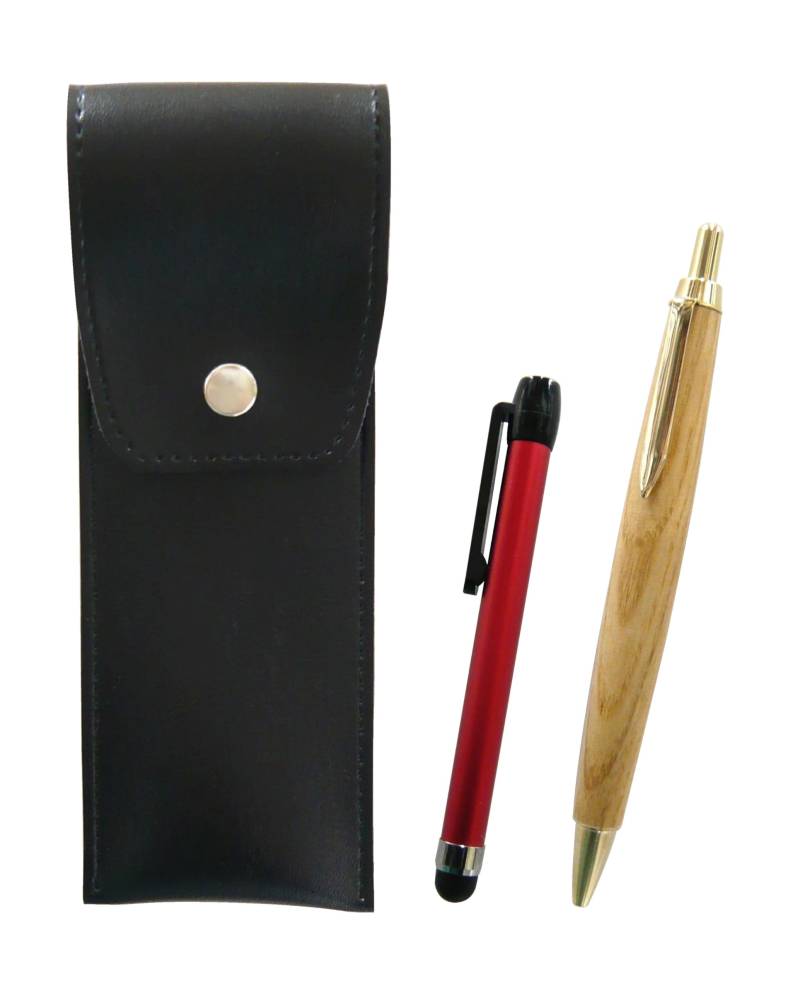 2er-Packung runder japanischer Federmäppchen mit Knopf, schwarzer Metall-Touch-Stick, roter und Ahornholzschaft, Retro-Kugelschreiber-Set, BRS-B-ALR-HS47S-2 von Joom DACH