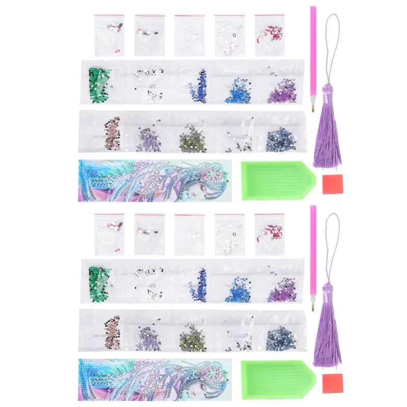 2er Set Diamant Lesezeichen Kristall 5D DIY Malerei Ausgefallene Form Rund Damenmuster Hängende Bastelarbeit von Joom DACH