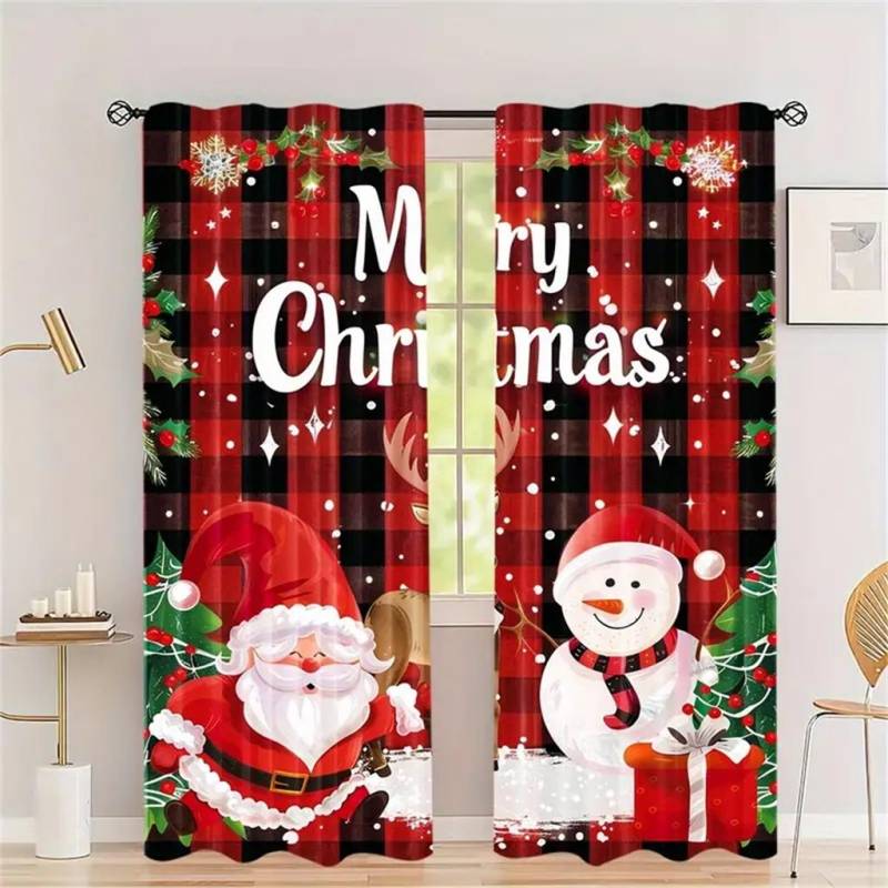 2er Set Goldene Kleine Glocke Weihnachtsvorhänge-Digitaldruck, Tunnelzugdesign, Polyester - Perfekt für Wohnzimmer, Küche, Schlafzimmer W65X60H(cm)X2Pcs&Grommet Top von Joom DACH