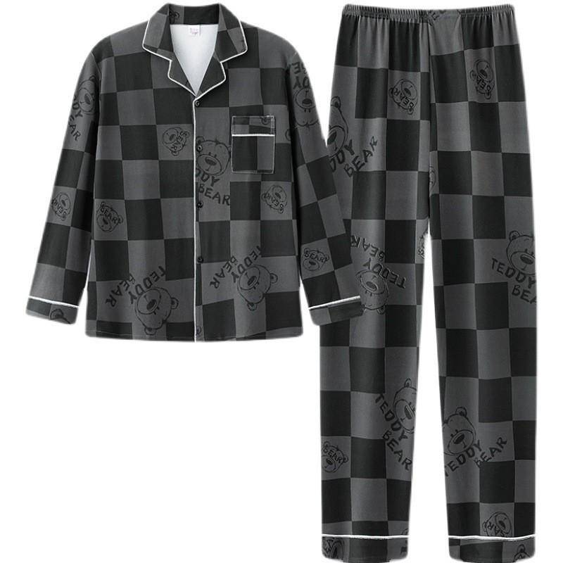 2tlg./Set Pyjama Damen Winter Cartoon Bär Student Homewear Strickjacke Langarm Lange Hose Mädchen Kleidung Damen XXL schwarz von Joom DACH