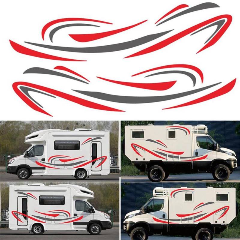 2x Auto Rot & Grau Streifen Aufkleber für Wohnwagen Reise Wohnmobil RV BUS von Joom DACH