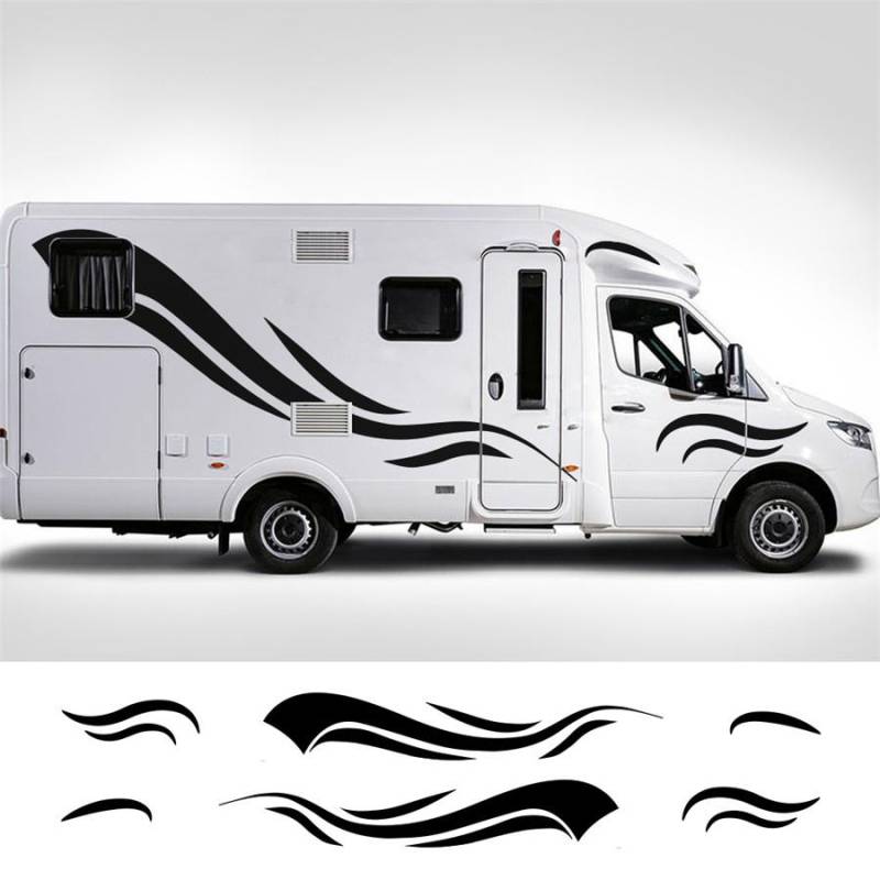 2x Auto Wohnmobil Wohnwagen Aufkleber Schwarz Wellenstreifen Stil Aufkleber Grafiken Universal von Joom DACH