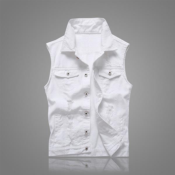 3 Farben Vintage Herren ärmellose zerrissene Jeans Weste Denim Westen Plus Größe S-5XL L weiß von Joom DACH