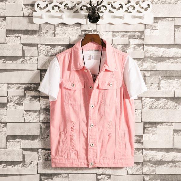 3 Farben Vintage Herren ärmellose zerrissene Jeans Weste Denim Westen Plus Größe S-5XL XL rosa von Joom DACH