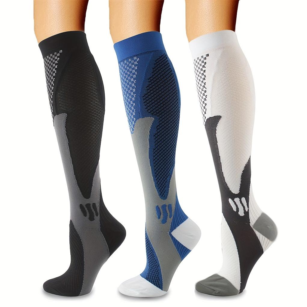 3 Paar atmungsaktive lange Kompressionssocken für Herren, Outdoor-Laufen, Radfahren, Fußball, Kompressions-Sportsocken, lange Anti-Ermüdungssocken L-XL-3pair Mixed Color von Joom DACH
