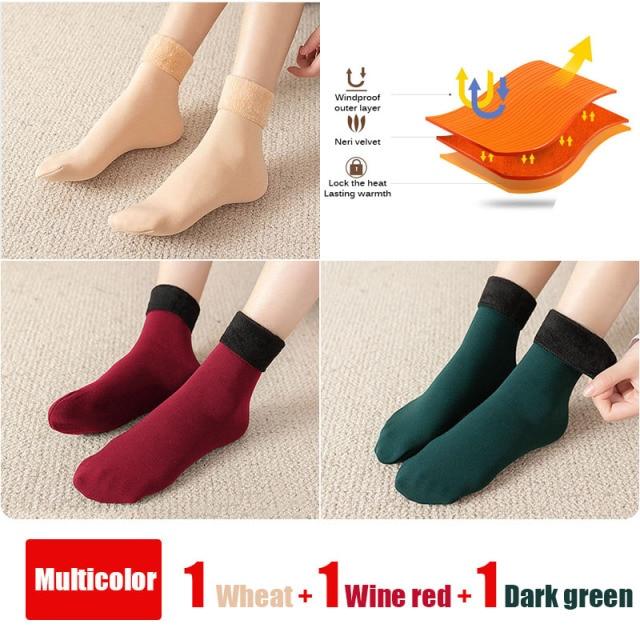 3 Paare/los Frauen Winter Warm Verdicken Thermische Weiche Casual Einfarbig Socken Wolle Kaschmir Hause Schnee Stiefel Samt Hause Boden socke von Joom DACH