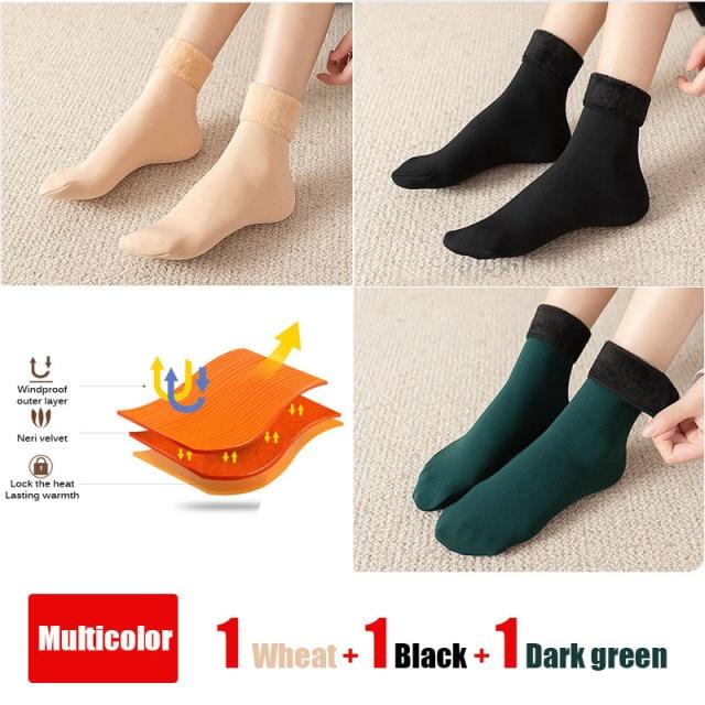 3 Paare/los Frauen Winter Warm Verdicken Thermische Weiche Casual Einfarbig Socken Wolle Kaschmir Hause Schnee Stiefel Samt Hause Boden socke von Joom DACH