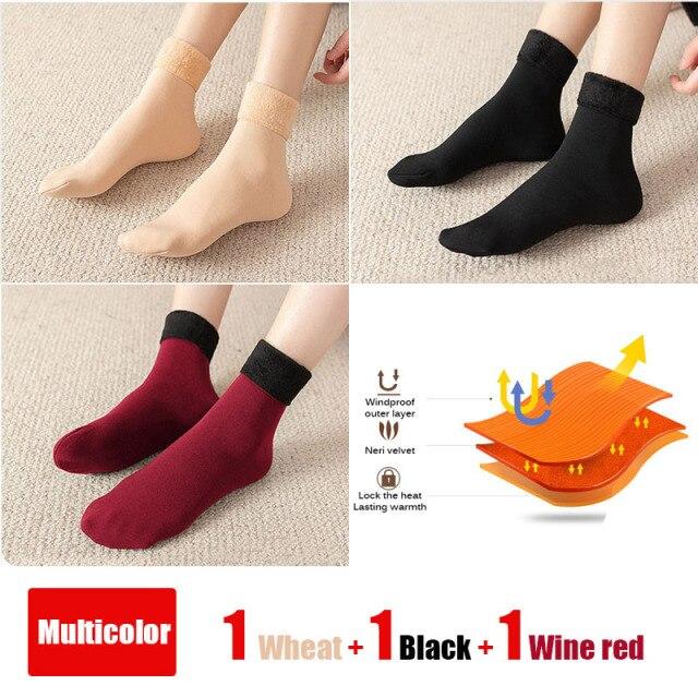 3 Paare/los Frauen Winter Warm Verdicken Thermische Weiche Casual Einfarbig Socken Wolle Kaschmir Hause Schnee Stiefel Samt Hause Boden socke von Joom DACH
