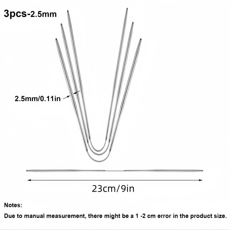 3 Stk./Set Flexible Stricknadeln mit Doppelspitze für Socken, Mützen, Fäustlinge, Handschuhe, Runde Stricknadeln Gut für Anfänger Metall-Sockennadeln 2.5mm von Joom DACH